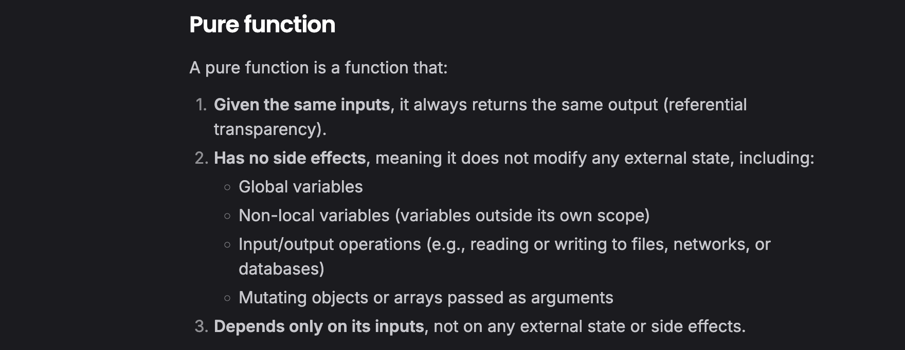 Pure Functions definiton